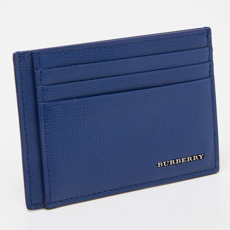 Pre Owned Burberry Blue Leather Logo Card Holder