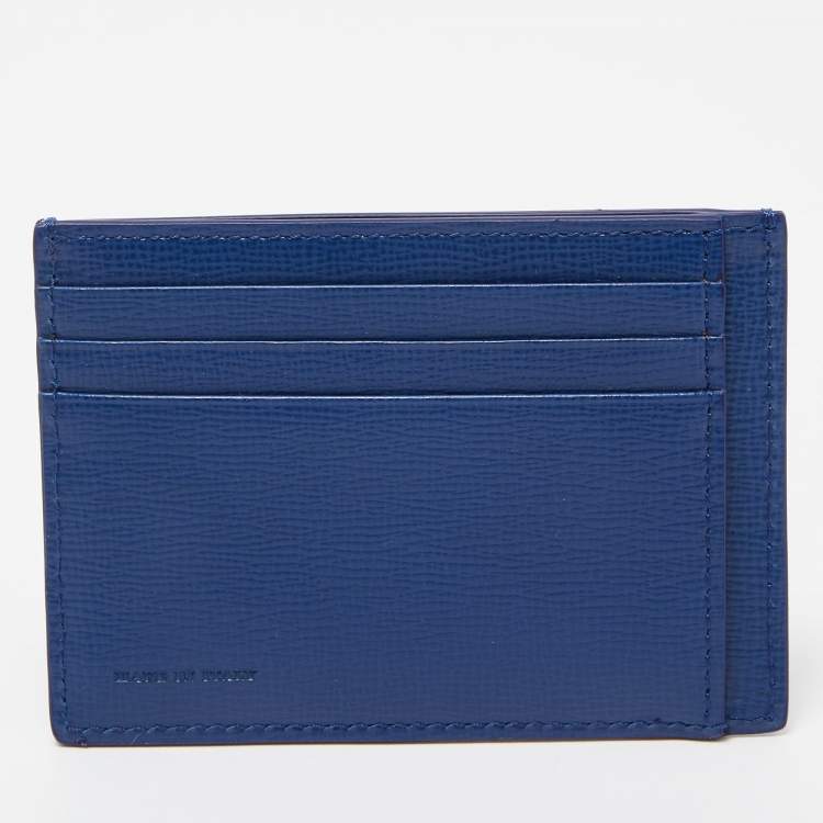 Pre Owned Burberry Blue Leather Logo Card Holder
