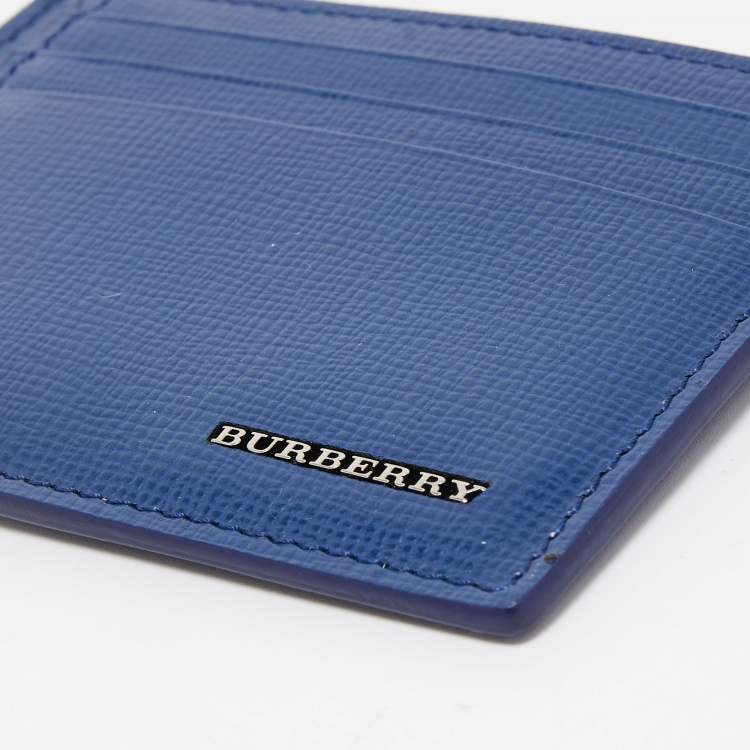 Pre Owned Burberry Blue Leather Logo Card Holder