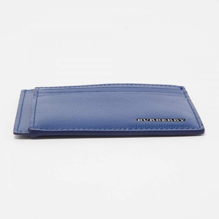 Pre Owned Burberry Blue Leather Logo Card Holder