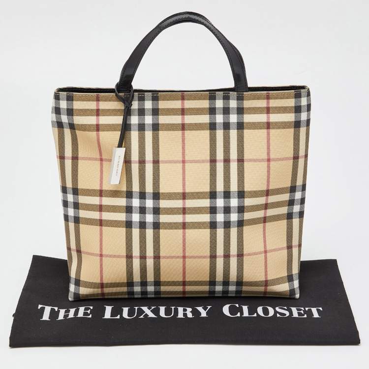 Pre Owned Burberry Beige Nova Check Coated Canvas and Leather Tote