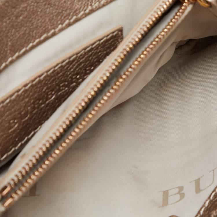 Pre Owned Burberry Gold Woven Leather Flap Chain Shoulder Bag