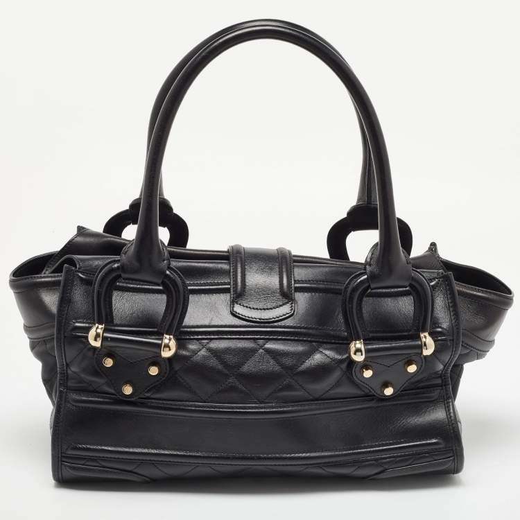 Pre Owned Burberry Black Quilted Leather Manor Bag