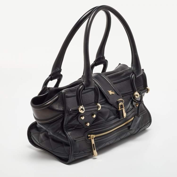 Pre Owned Burberry Black Quilted Leather Manor Bag