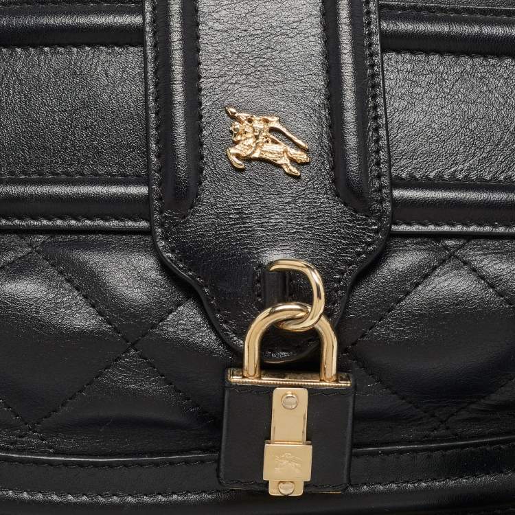 Pre Owned Burberry Black Quilted Leather Manor Bag