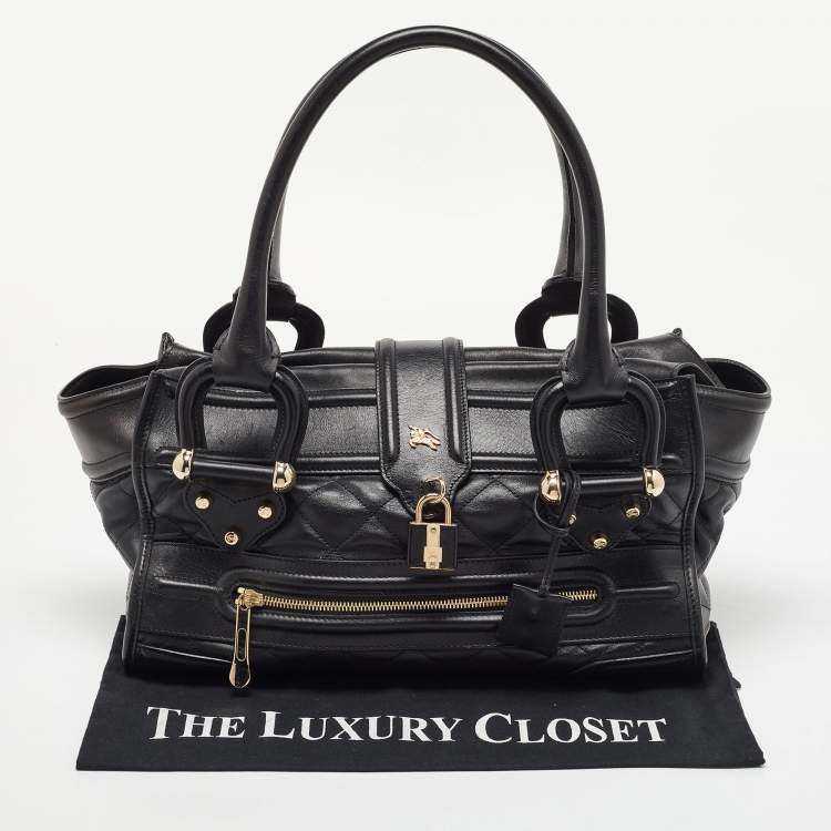 Pre Owned Burberry Black Quilted Leather Manor Bag