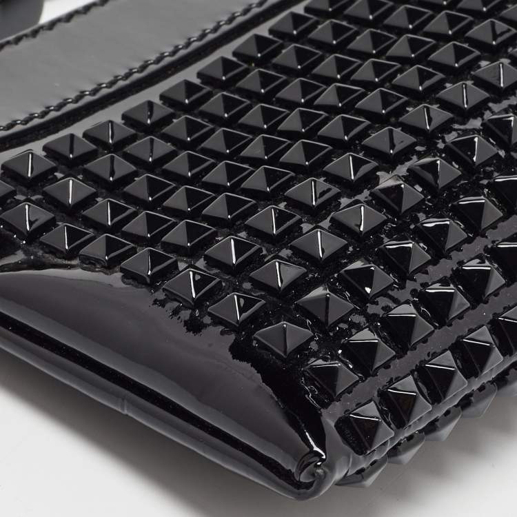 Pre Owned Burberry Black Patent Leather Hyde Studded Wristlet Clutch