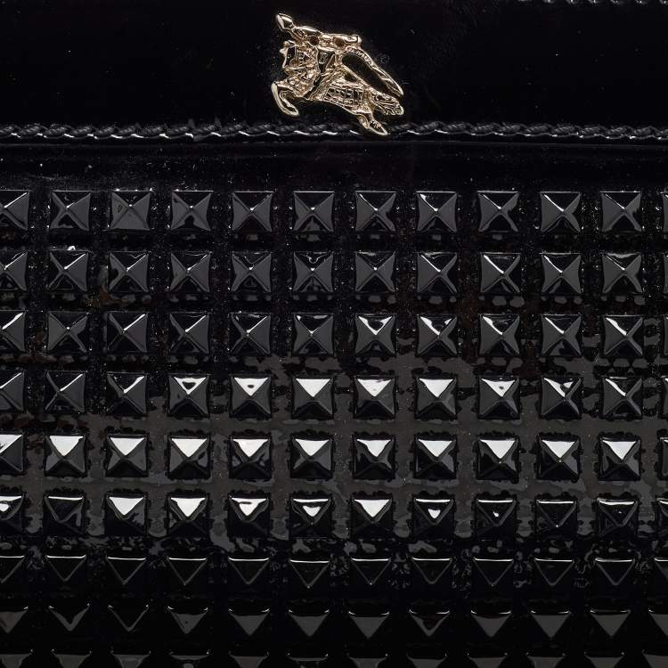 Pre Owned Burberry Black Patent Leather Hyde Studded Wristlet Clutch