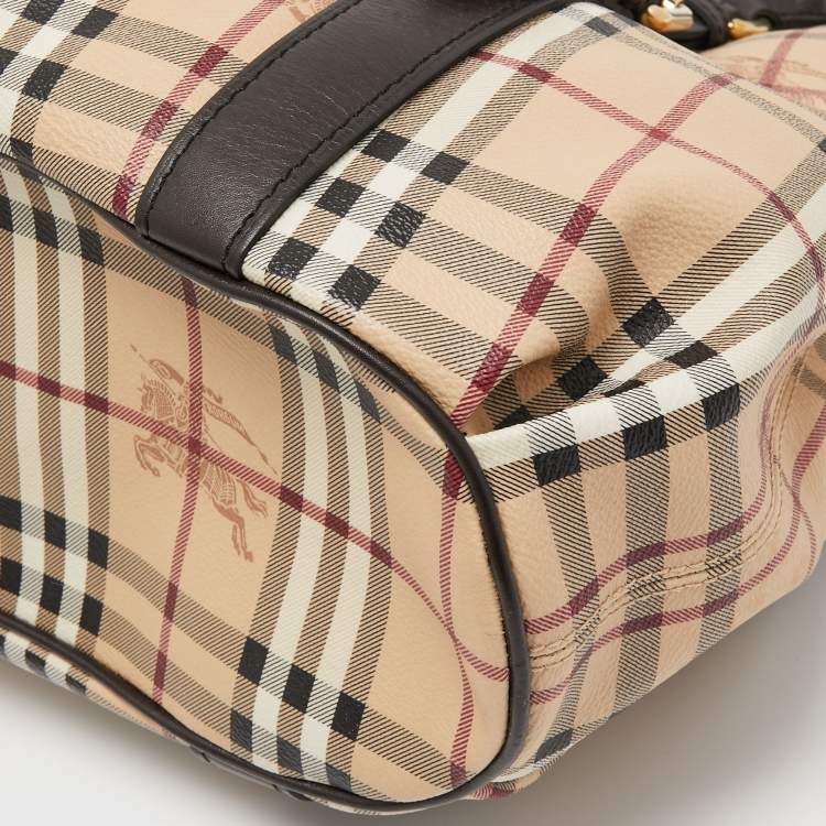 Pre Owned Burberry Brown/Beige Haymarket Check Coated Canvas and Leather Northfield Tote