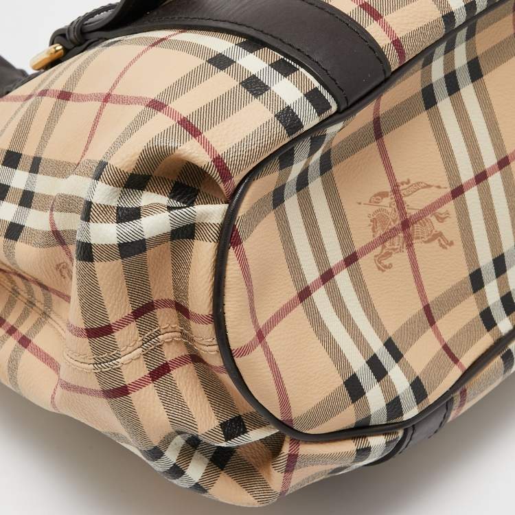 Pre Owned Burberry Brown/Beige Haymarket Check Coated Canvas and Leather Northfield Tote