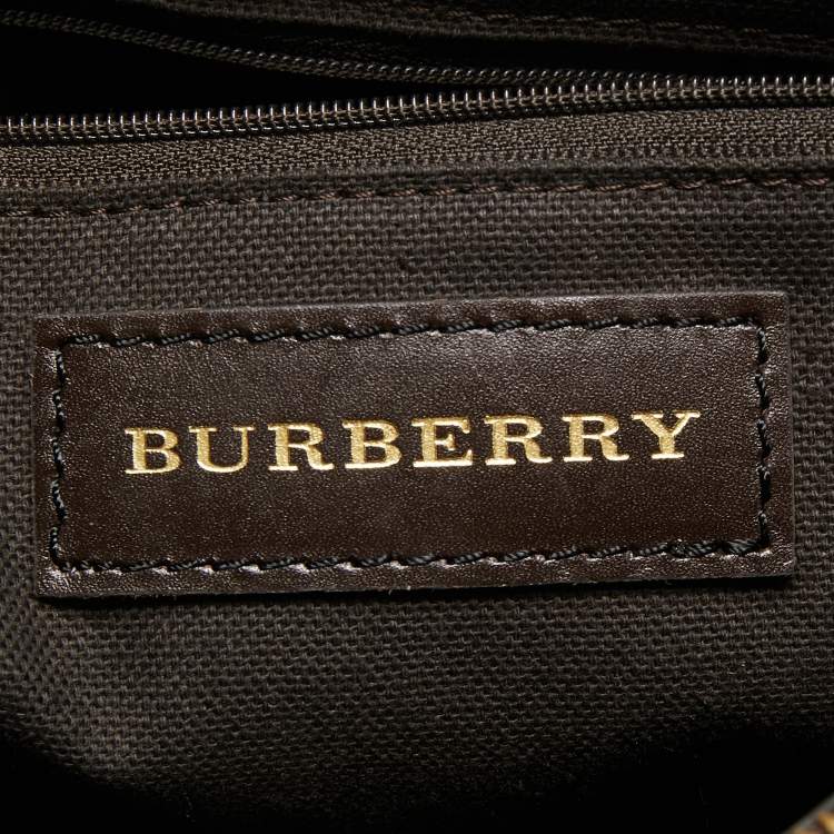 Pre Owned Burberry Brown/Beige Haymarket Check Coated Canvas and Leather Northfield Tote