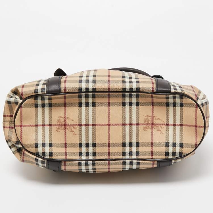 Pre Owned Burberry Brown/Beige Haymarket Check Coated Canvas and Leather Northfield Tote