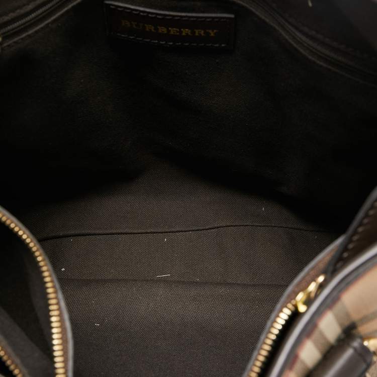 Pre Owned Burberry Brown/Beige Haymarket Check Coated Canvas and Leather Northfield Tote