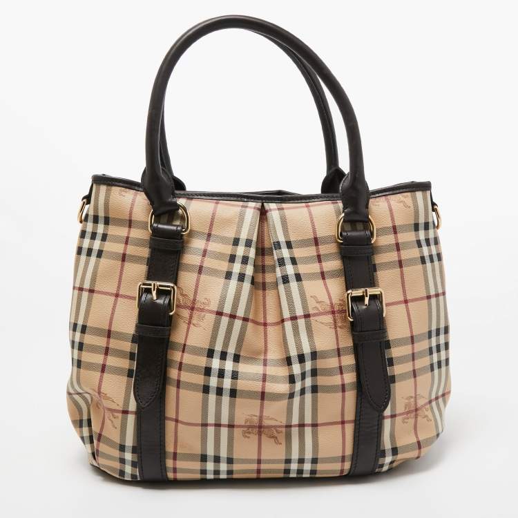 Pre Owned Burberry Brown/Beige Haymarket Check Coated Canvas and Leather Northfield Tote