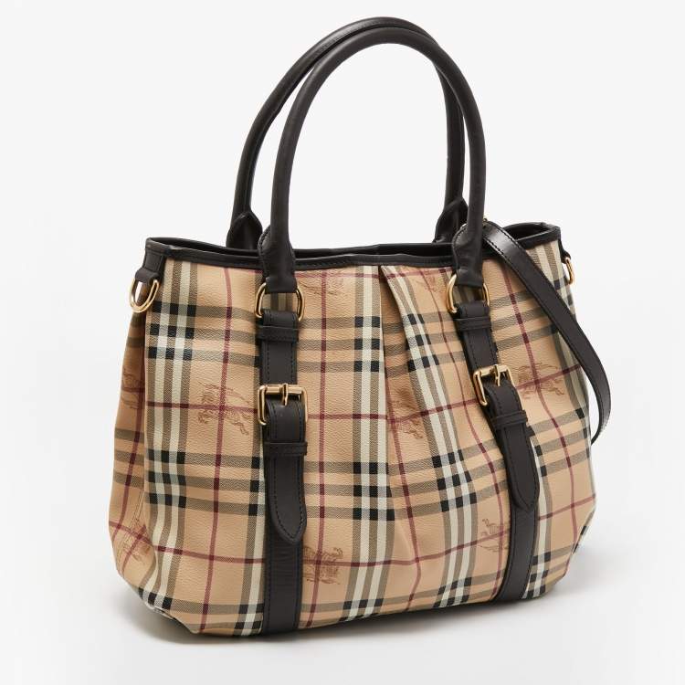 Pre Owned Burberry Brown/Beige Haymarket Check Coated Canvas and Leather Northfield Tote