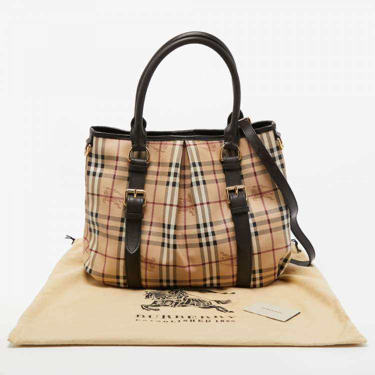Pre Owned Burberry Brown/Beige Haymarket Check Coated Canvas and Leather Northfield Tote