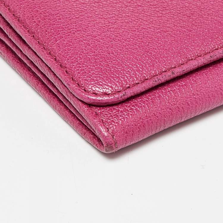 Pre Owned Burberry Pink Leather Flap Continental Wallet