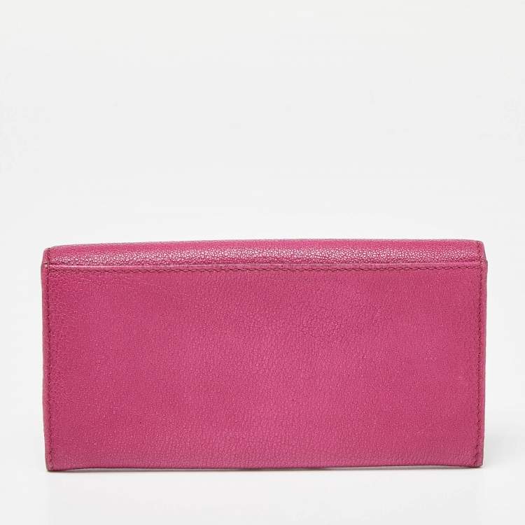 Pre Owned Burberry Pink Leather Flap Continental Wallet