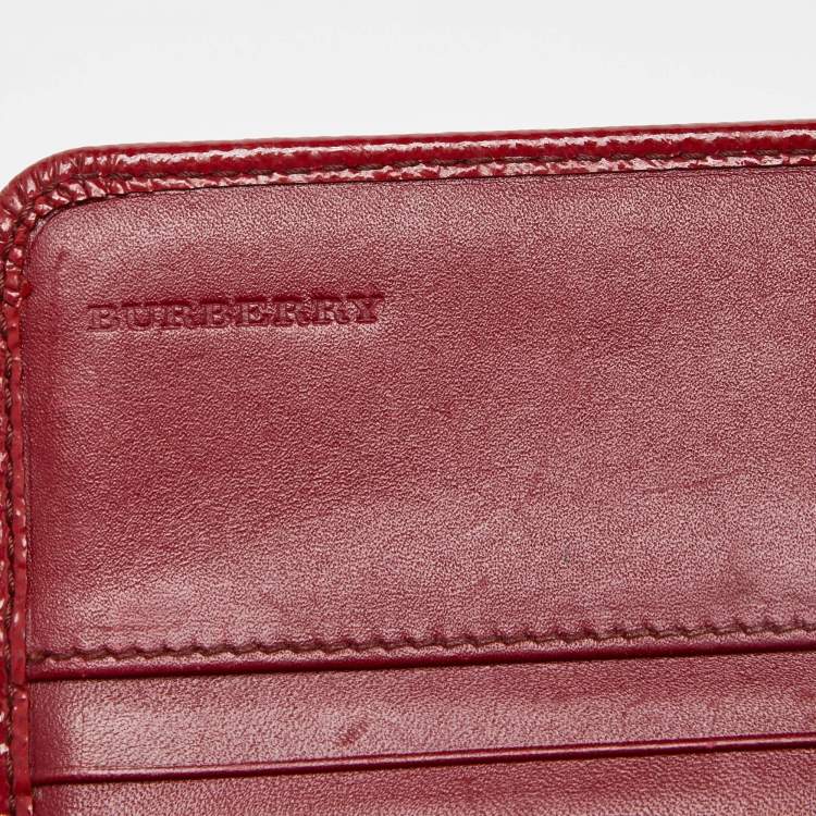 Pre Owned Burberry Red Patent Leather Flap Continental Wallet