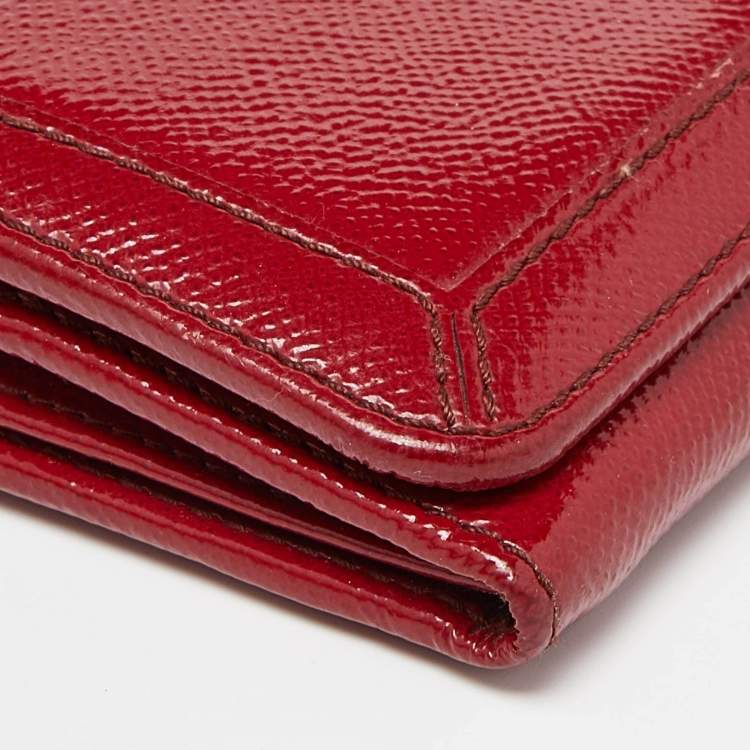 Pre Owned Burberry Red Patent Leather Flap Continental Wallet