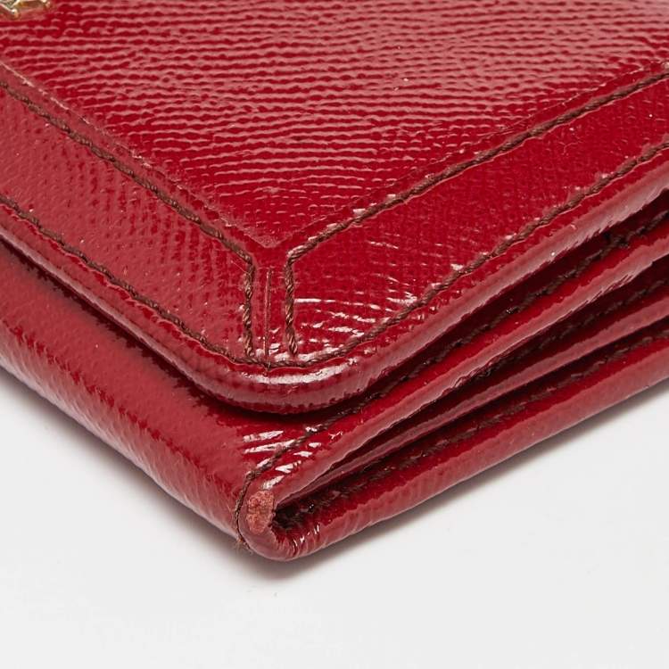 Pre Owned Burberry Red Patent Leather Flap Continental Wallet