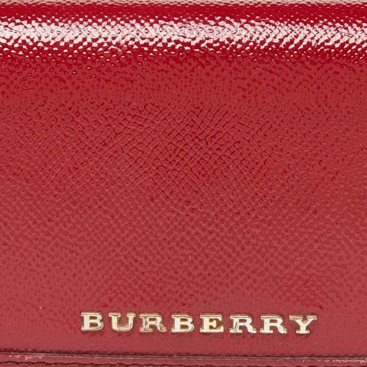 Pre Owned Burberry Red Patent Leather Flap Continental Wallet