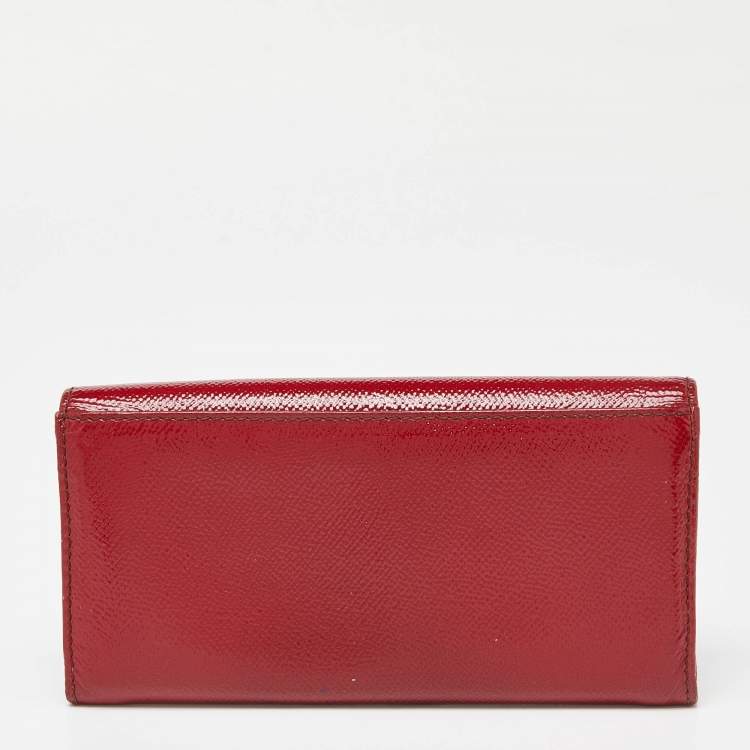 Pre Owned Burberry Red Patent Leather Flap Continental Wallet