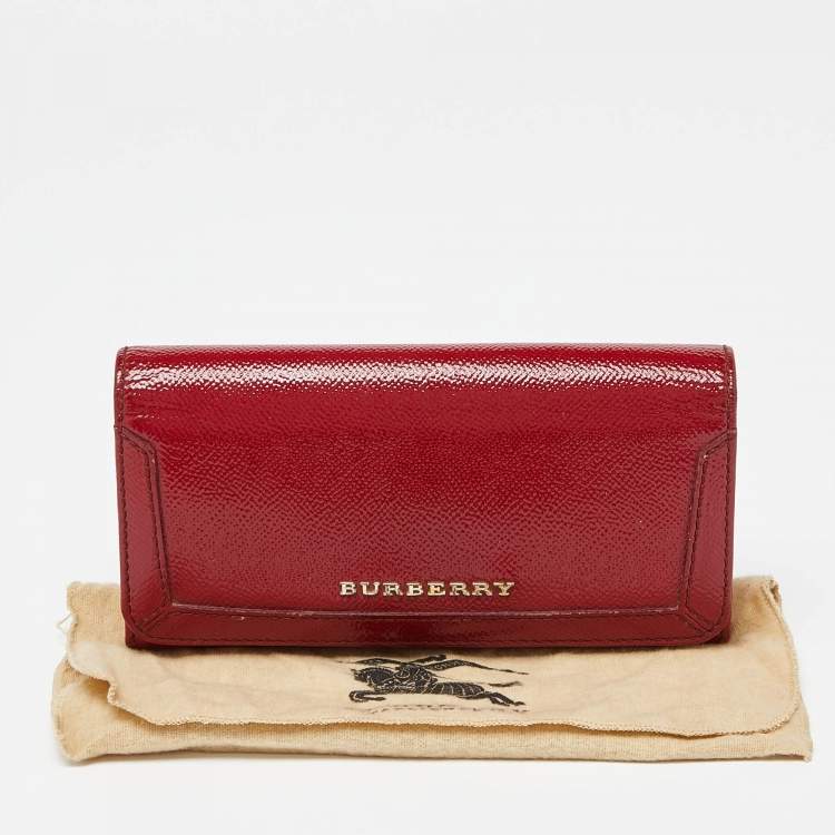 Pre Owned Burberry Red Patent Leather Flap Continental Wallet