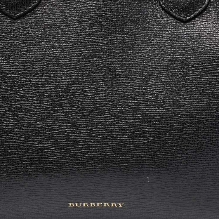 Pre Owned Burberry Black Leather and House Check Fabric Medium Banner Tote