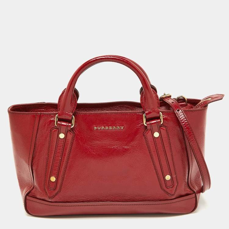 Burberry Red Patent Leather Somerford Convertible Tote Burberry The Luxury Closet