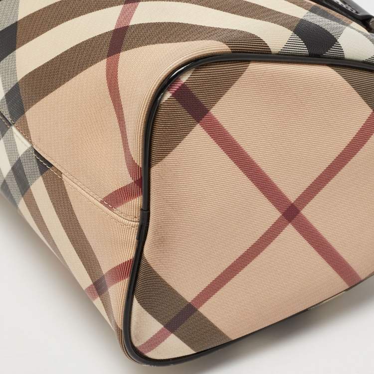 Pre Owned Burberry Beige/Black Nova Check PVC and Patent Leather Chester Boston Bag