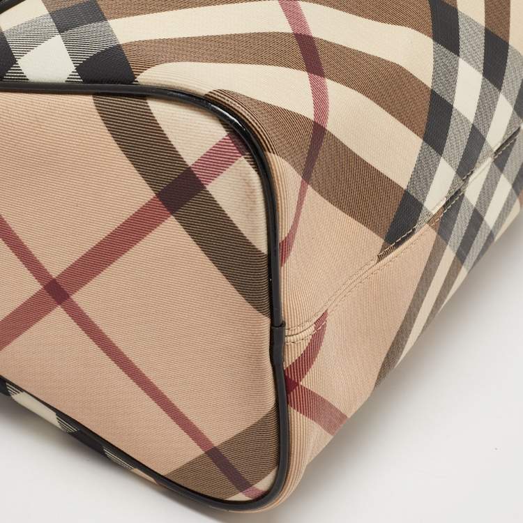 Pre Owned Burberry Beige/Black Nova Check PVC and Patent Leather Chester Boston Bag