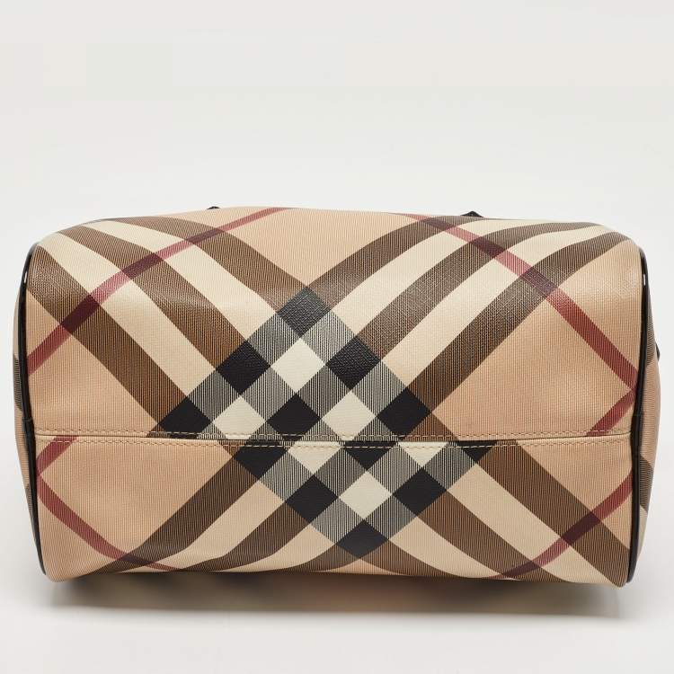 Pre Owned Burberry Beige/Black Nova Check PVC and Patent Leather Chester Boston Bag