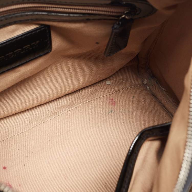Pre Owned Burberry Beige/Black Nova Check PVC and Patent Leather Chester Boston Bag