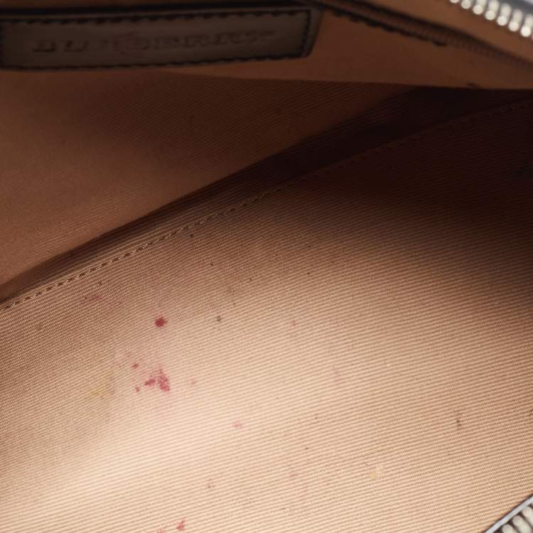 Pre Owned Burberry Beige/Black Nova Check PVC and Patent Leather Chester Boston Bag
