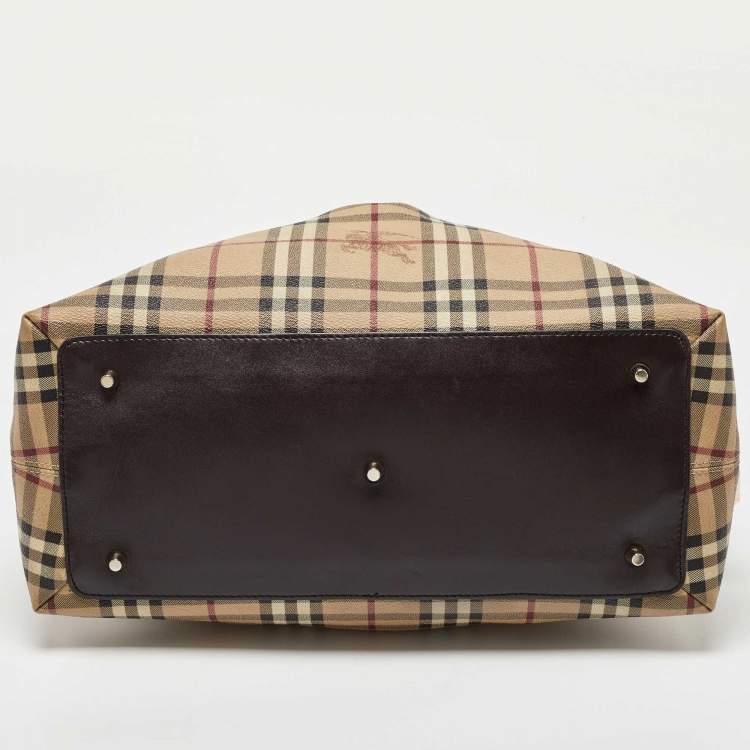 Pre Owned Burberry Beige/Brown Haymarket Check PVC and Leather Thornley Satchel