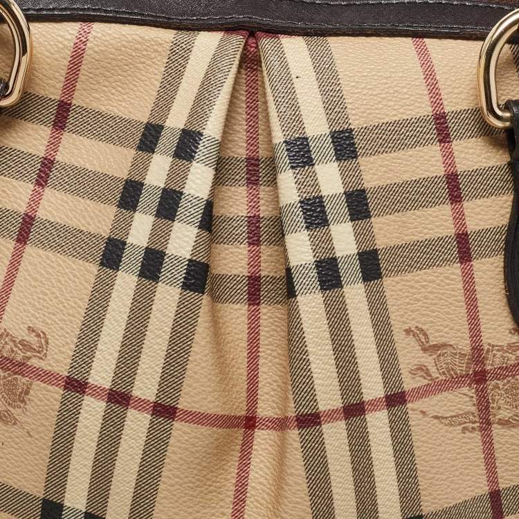 Pre Owned Burberry Beige/Brown Haymarket Check PVC and Leather Thornley Satchel