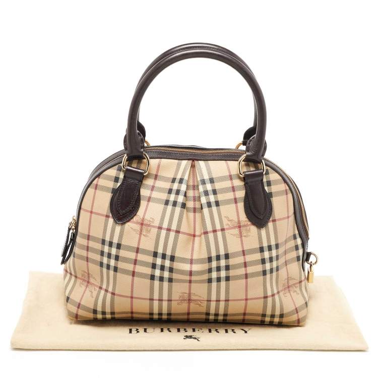 Pre Owned Burberry Beige/Brown Haymarket Check PVC and Leather Thornley Satchel