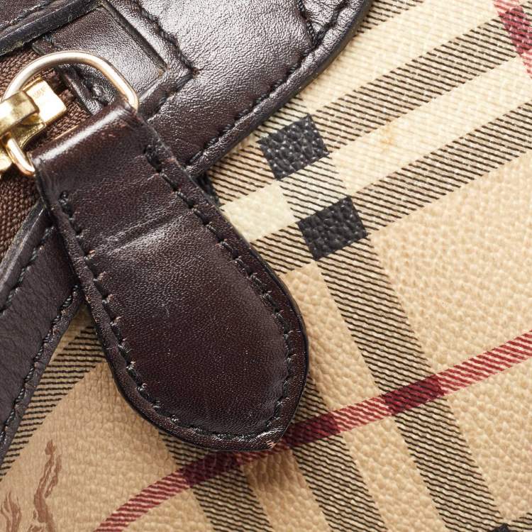 Pre Owned Burberry Beige/Brown Haymarket Check PVC and Leather Thornley Satchel