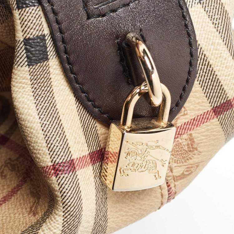 Pre Owned Burberry Beige/Brown Haymarket Check PVC and Leather Thornley Satchel