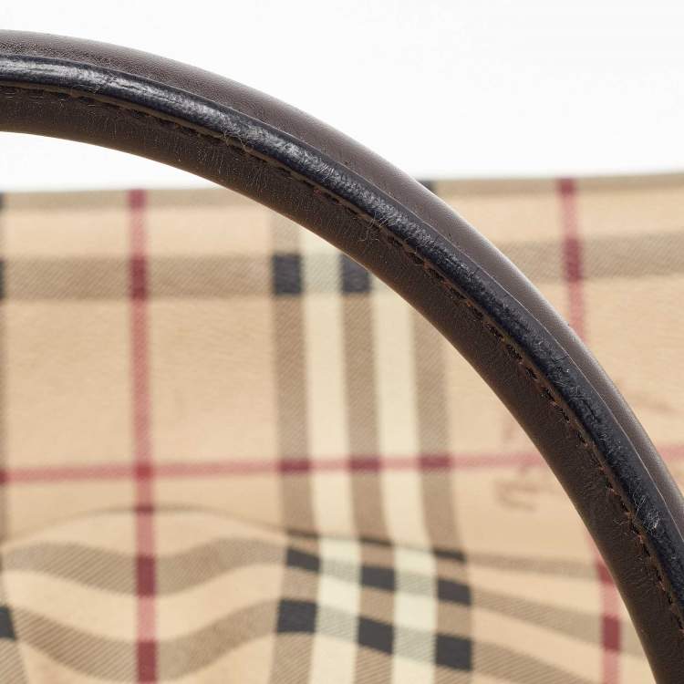 Pre Owned Burberry Beige/Brown Haymarket Check PVC and Leather Thornley Satchel
