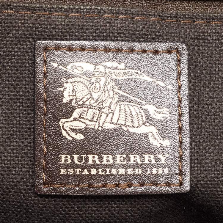 Pre Owned Burberry Beige/Brown Haymarket Check PVC and Leather Thornley Satchel