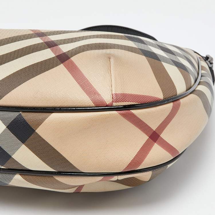 Pre Owned Burberry Beige/Black Supernova PVC and Patent Leather Barton Hobo