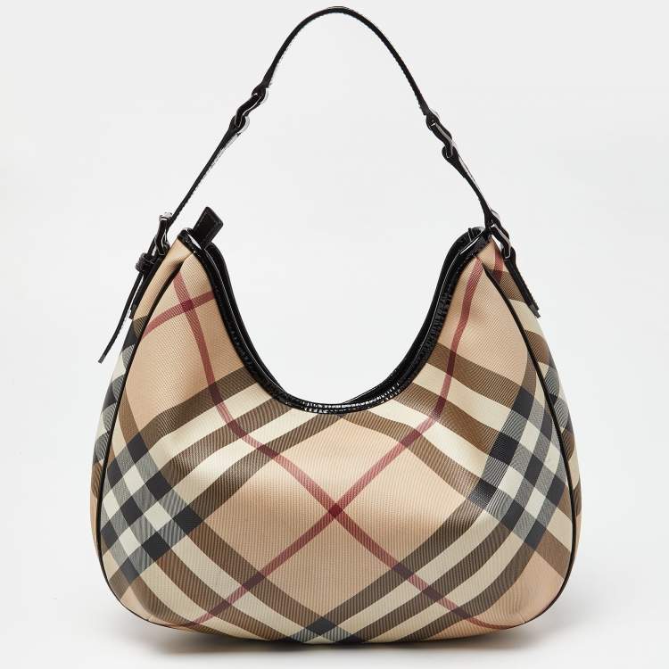 Pre Owned Burberry Beige/Black Supernova PVC and Patent Leather Barton Hobo