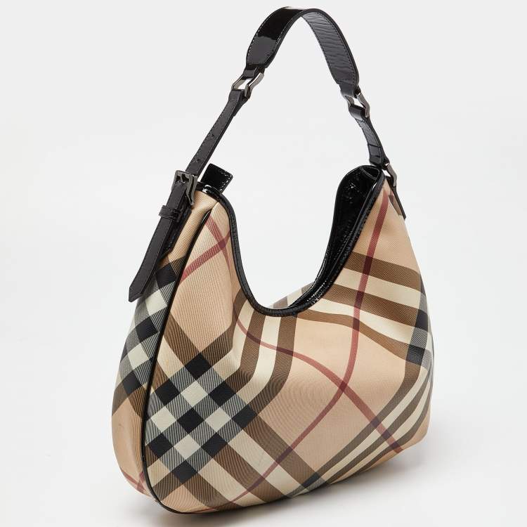 Pre Owned Burberry Beige/Black Supernova PVC and Patent Leather Barton Hobo
