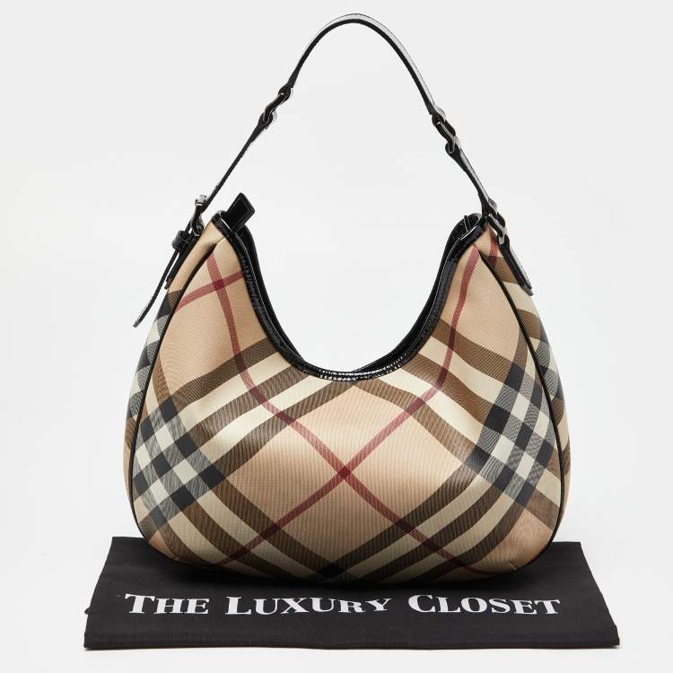 Pre Owned Burberry Beige/Black Supernova PVC and Patent Leather Barton Hobo