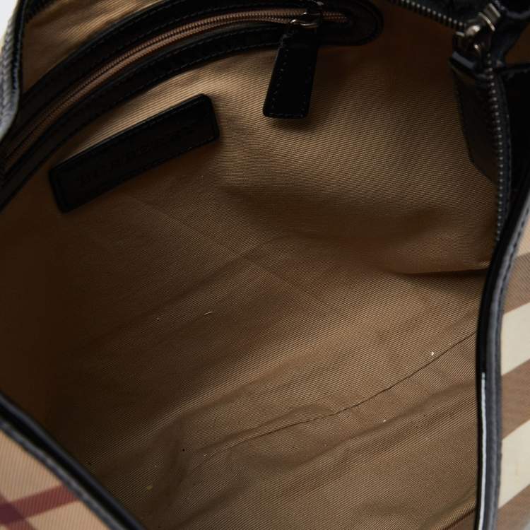 Pre Owned Burberry Beige/Black Supernova PVC and Patent Leather Barton Hobo