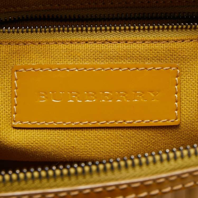 Pre Owned Burberry Mustard Patent Leather Top Zip Tote