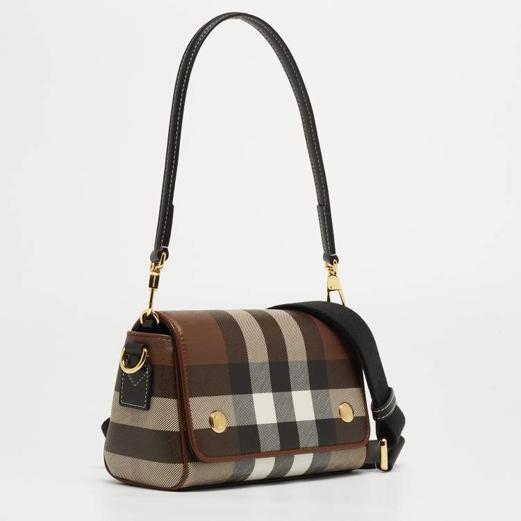 Pre Owned Burberry Brown/Black Check Coated Canvas and Leather Dorset Shoulder Bag