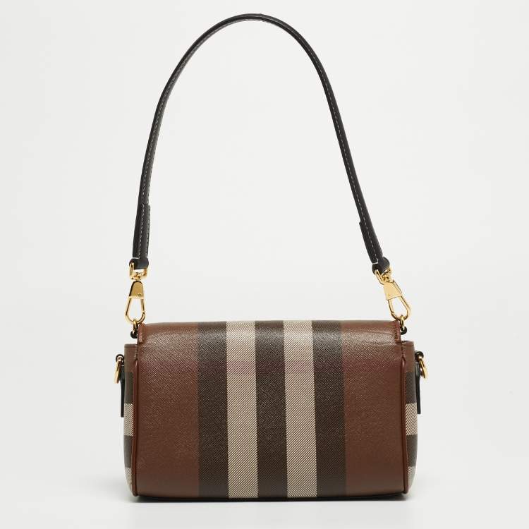 Pre Owned Burberry Brown/Black Check Coated Canvas and Leather Dorset Shoulder Bag